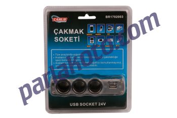 Carub 1702003 3'lü Çakmaklık Çoğaltıcı 24v Kablolu ve USB'li