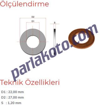 Pınar 22 Metrik Bakır Pul 22x27x1,20mm 1-adet fiyatıdır. Paketi 250 Adet