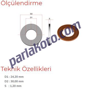 Pınar 24 Metrik Bakır Pul 24,20x30x1,20mm 1-adet fiyatıdır. Paketi 250 Adet