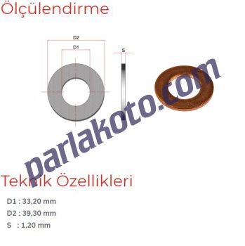 Pınar 33 Metrik Bakır Pul 33,20x39,30x1,20mm 1-adet fiyatıdır. Paketi 100 Adet