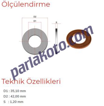 Pınar 35 Metrik Bakır Pul 35,10x42x1,20mm 1-adet fiyatıdır. Paketi 100 Adet