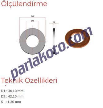 Pınar 36 Metrik Bakır Pul 36,10x42,10x1,20mm 1-adet fiyatıdır. Paketi 100 Adet